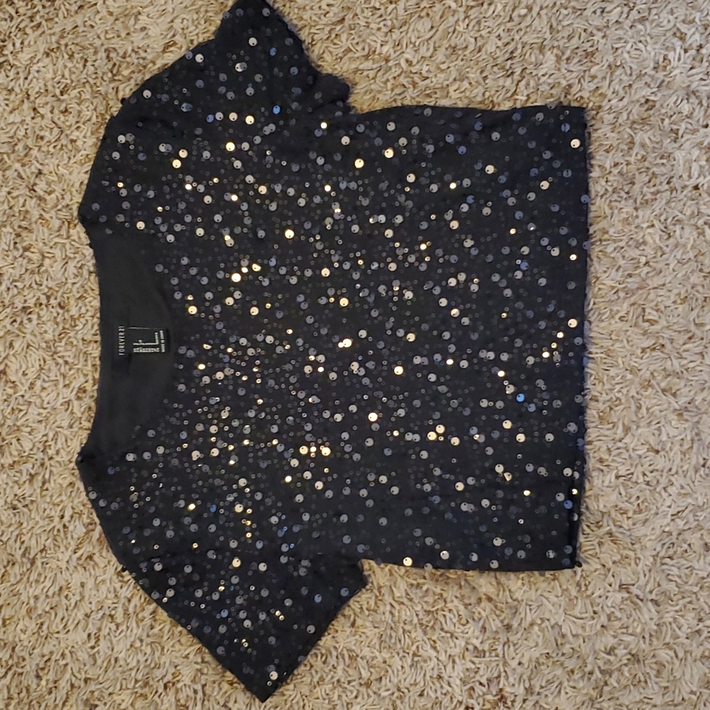 Forever 21 Black Sequin Crop Top S